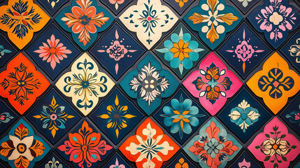 Vibrant Ornamental Tile Pattern with Floral Motifs