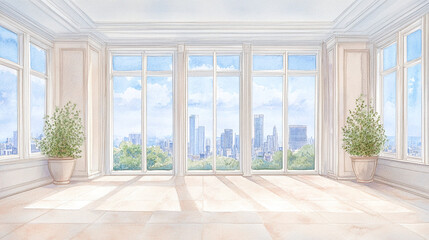 Obraz premium Cityscape Interior Watercolor Painting