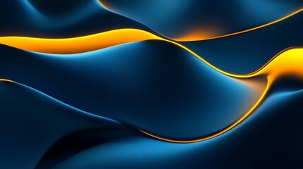 A bold 3D desktop background featuring smooth blue waves with glowing yellow edges.