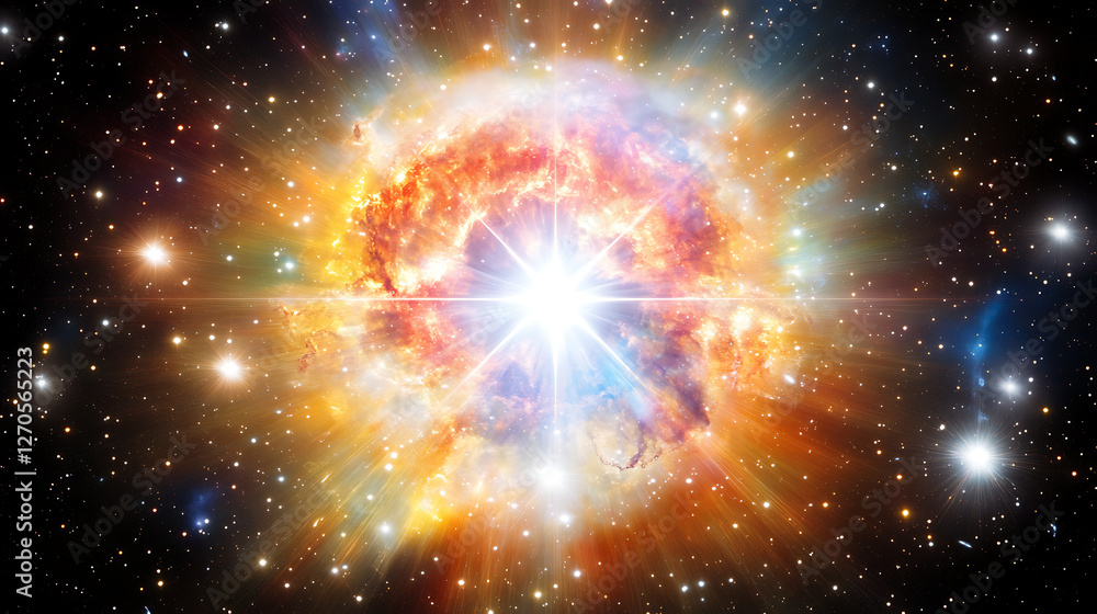 Poster celestial supernova explosion displaying cosmic splendor and radiating light in the vast expanse