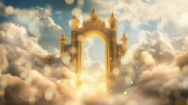 Golden Gate city to heaven in the sky with cloud loop animation background