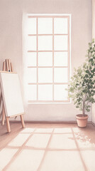 Fototapeta premium Delicate Watercolor Interior Scene