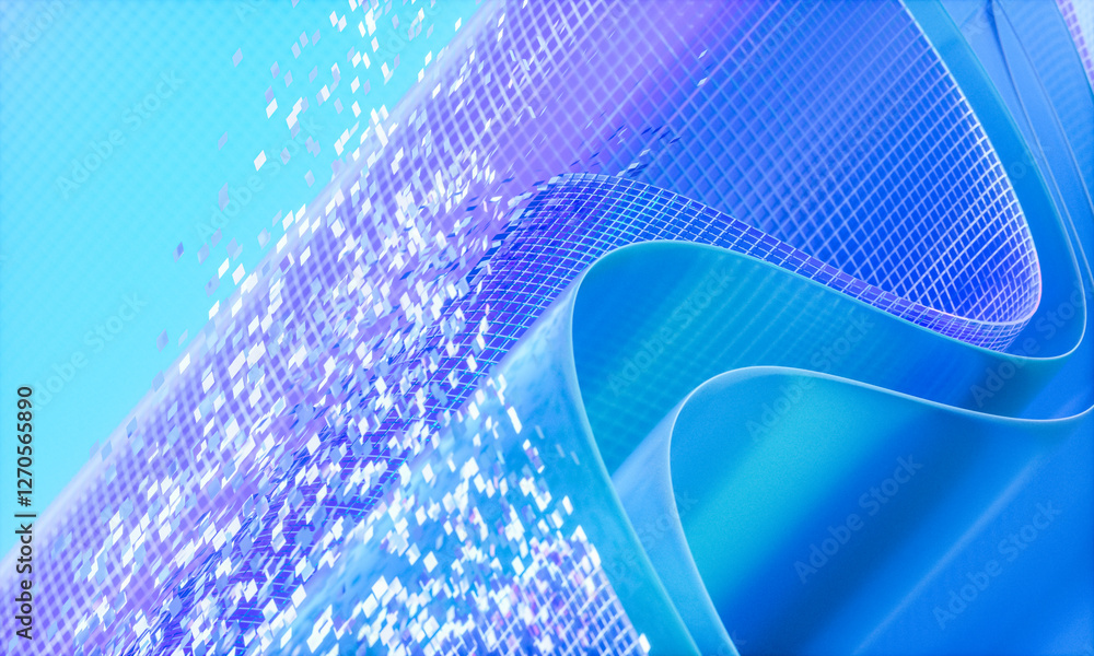 Poster 3d rendering of abstract digital layered crystal glass background. digital technology concept.
