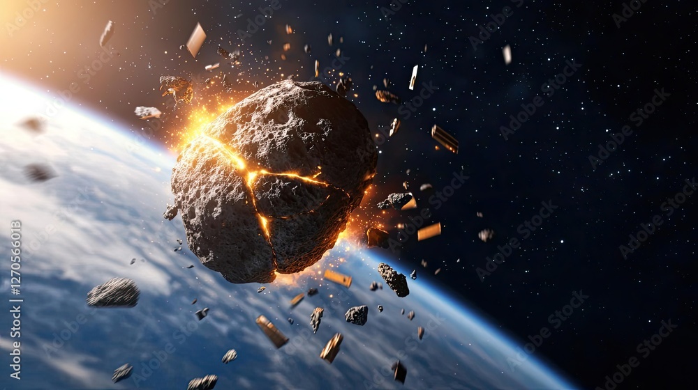 Poster asteroid impact idea. asteroid collision with earth, creating a stunning cosmic explosion in space.