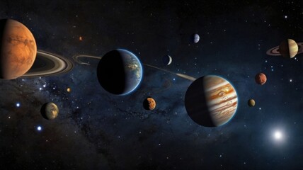 A detailed space illustration showcasing the Sun and the planets Mercury, Venus, Earth, Mars, and Jupiter in a cosmic setting. Perfect for astronomy, science projects, and educational designs.