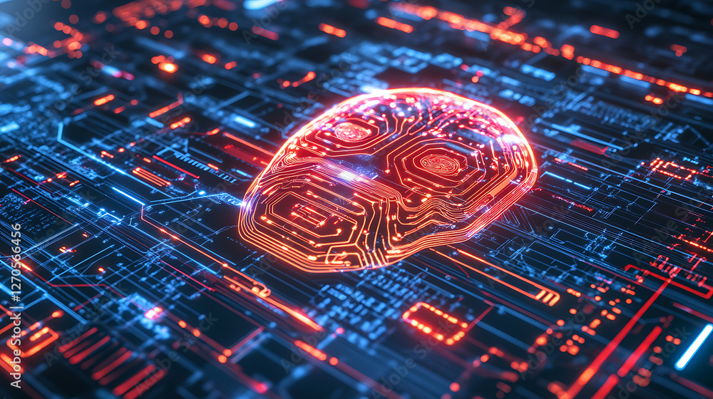 Aufkleber circuit brain technology innovation artificial intelligence system future connectivity network conce