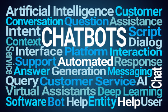 Chatbots Word Cloud on Blue Background