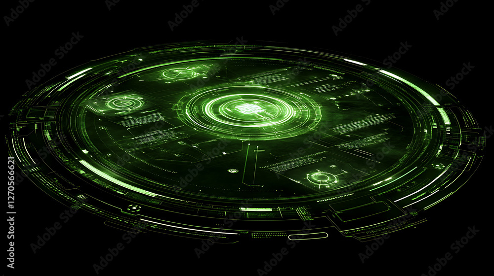 Poster circular glowing hi tech display with data and information graphics futuristic interface technology