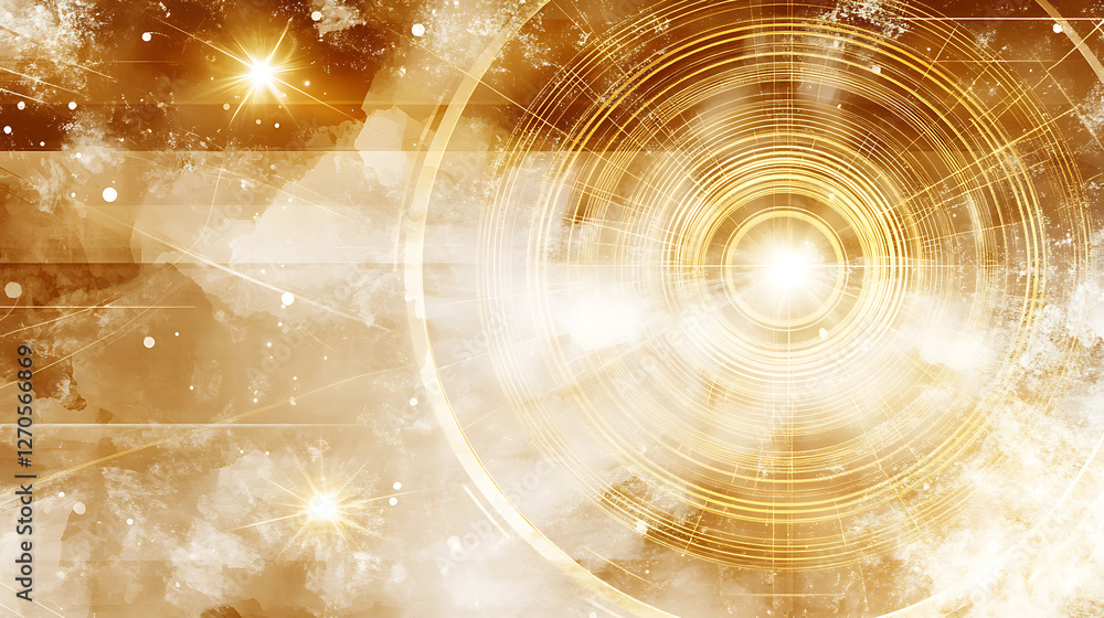 Poster circular radiance artistic backdrop design with celestial flare and geometric composition elements