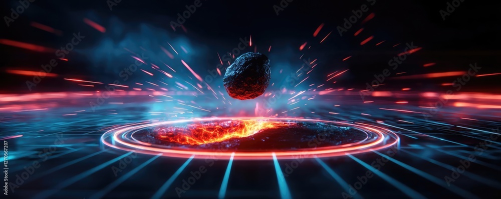 Poster asteroid impact concept. a digital image depicting a cosmic explosion with vibrant colors and dynami