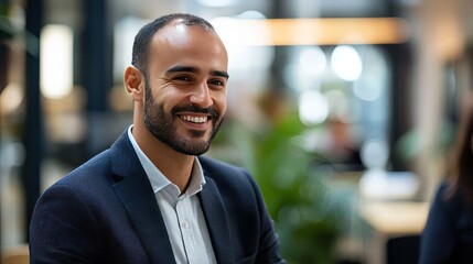 Fototapeta premium Happy Businessman In Modern Office. Confident Entrepreneur With A Smile.