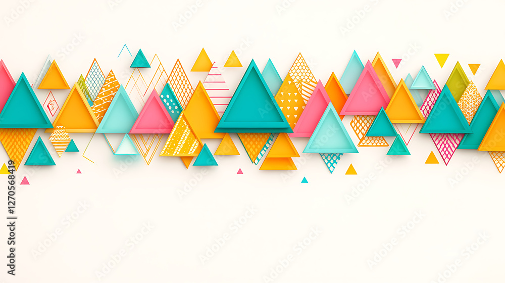Poster colorful abstract geometric triangles design with various patterns and shapes arrangement style