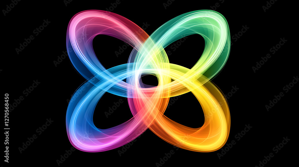 Poster colorful abstract shape with intertwined loops on black background for dynamic presentations