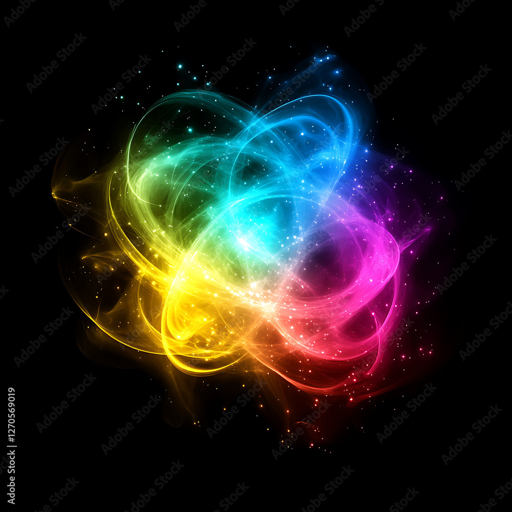 Aufkleber colorful energy swirls in a dynamic abstract formation on a dark background art rendering