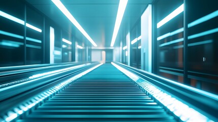 Fototapeta premium Automated conveyor belt transporting packages in a modern warehouse.