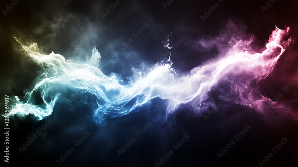Poster colorful plasma cloud nebula formation in space abstract rendering phenomenon exploration