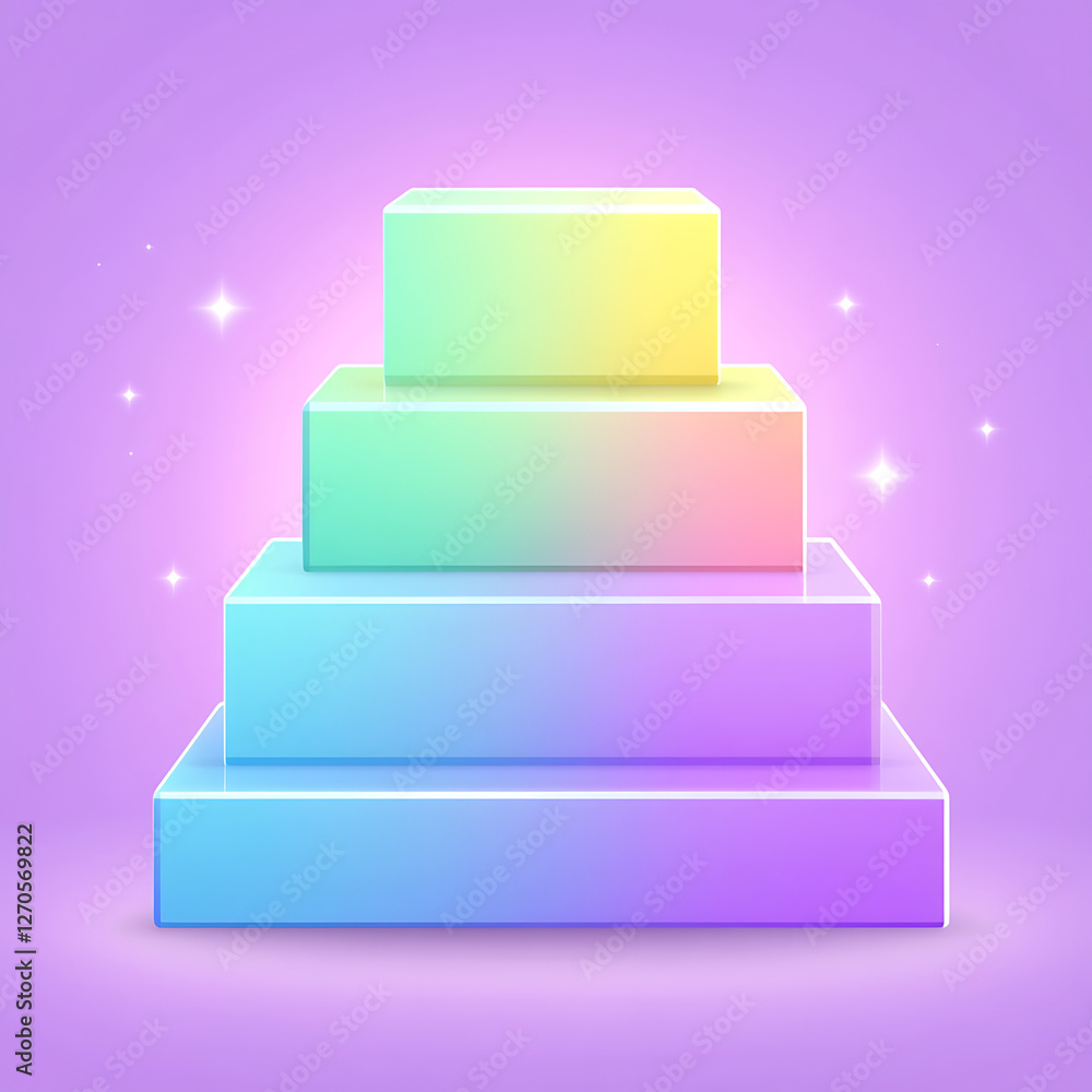 Poster colorful podium steps displaying a gradient palette on a purple background with subtle sparkles