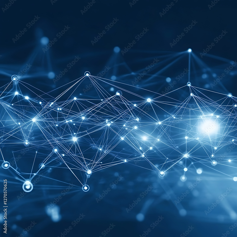 Poster complex network of interconnected points creating a futuristic digital landscape