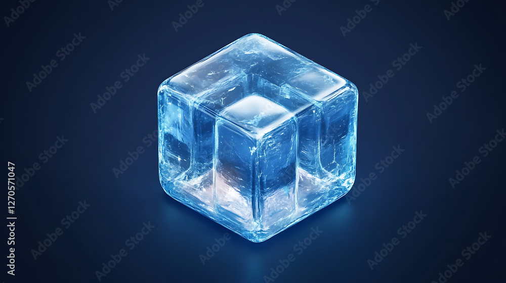 Poster conceptual ice block square with hollow center on dark background digital illustration