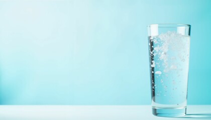 Refreshing glass of bubbly water on gradient background, hydration wellness