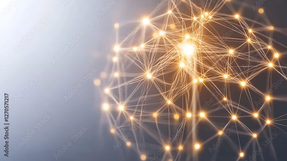 Poster connected network sphere of light points and lines in a complex abstract configuration with glow
