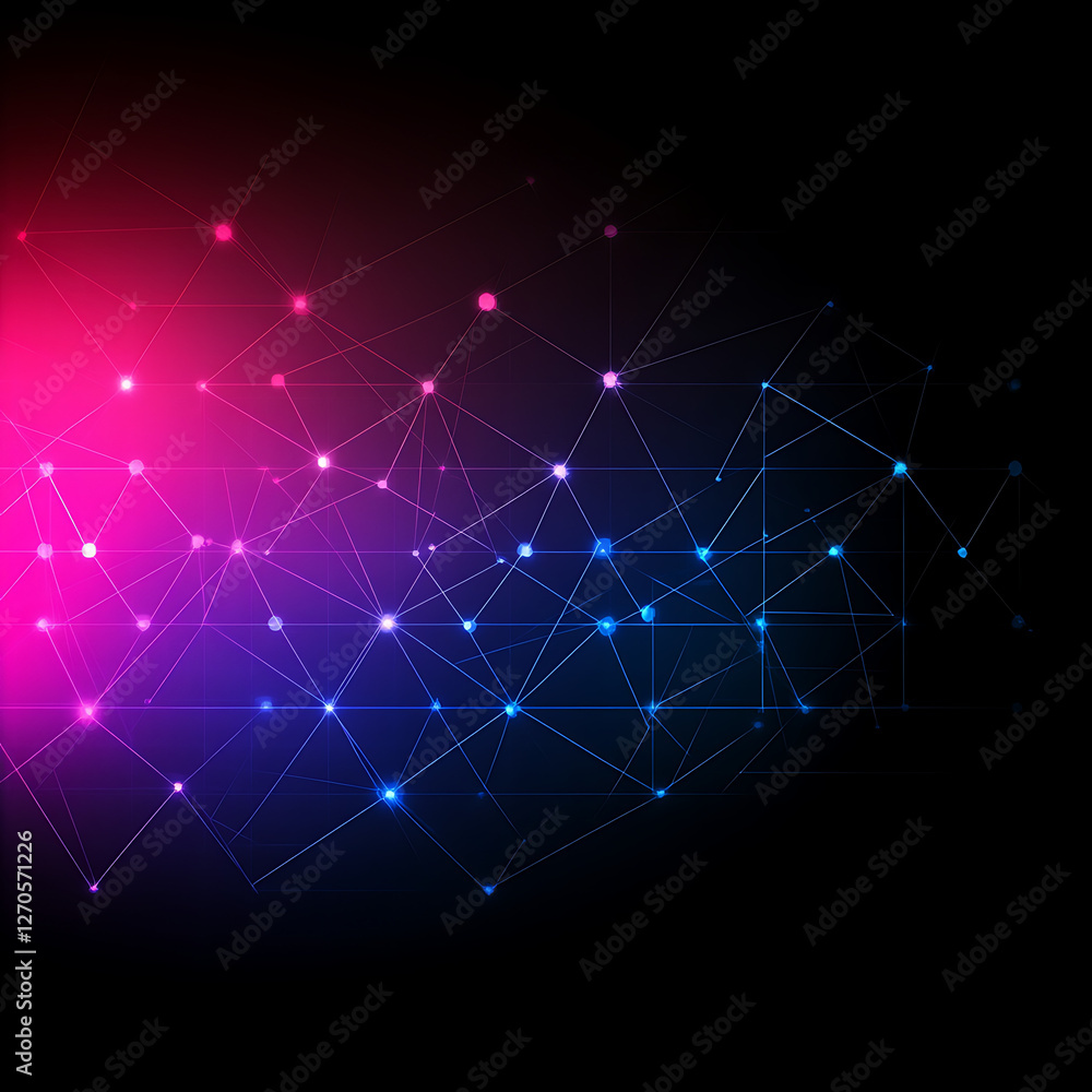 Poster connected network technology background with abstract geometric shapes and vibrant color gradient