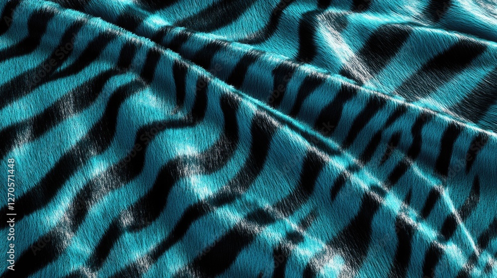 Poster a high resolution image of a leopard print fabric swatch with vivid blues and blacks on a gray backg