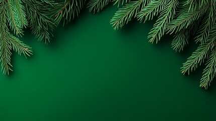 Lush green pine branches framing a vibrant emerald background, perfect for seasonal designs
