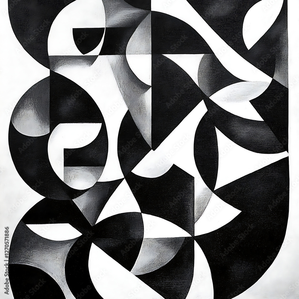 Poster contrasting forms with abstract shapes in harmonious composition black and white design
