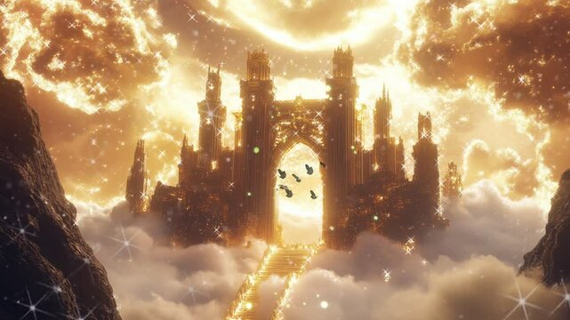 Golden Gate city to heaven in the sky with cloud loop animation background