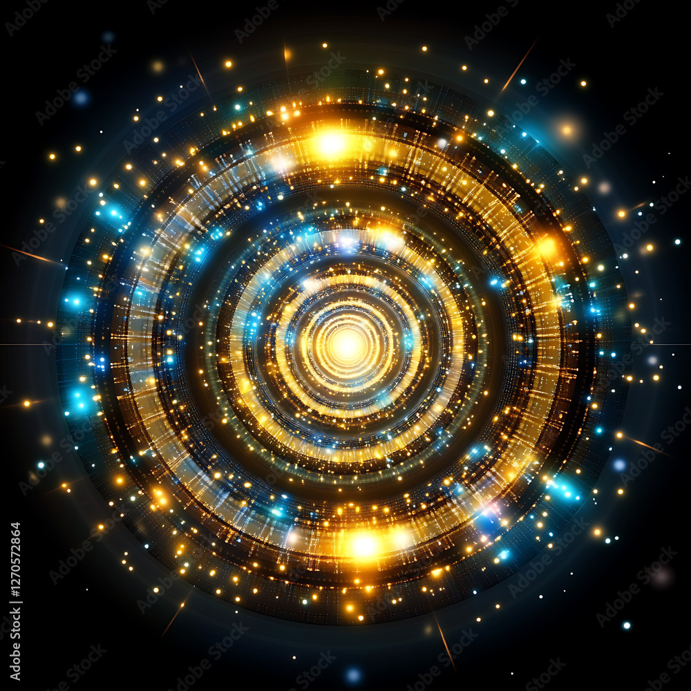 Poster cosmic gateway rings of light and energy shining through a tunnel of circular dimensions
