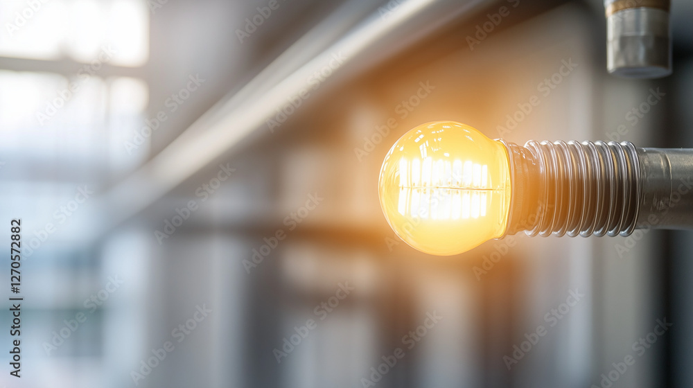 Poster illuminating innovation: a macro shot captures a glowing lightbulb, radiating warmth against a backd