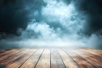 Misty Night Wooden Deck Background