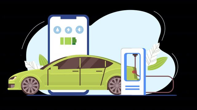 A vector animation that highlights the electric vehicle charging process, focusing on the technology, infrastructure, and benefits of EVs in an eco-friendly future.