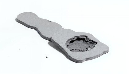 Damaged Gray Porous Object on White Background Detailed Close-Up
