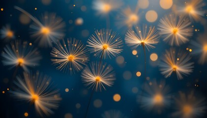 Obraz premium Floating Dandelion Seeds with Golden Glow