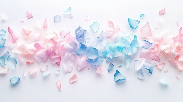 Delicate pastel confetti pieces floating on soft white background. Generative AI - Powered by Adobe