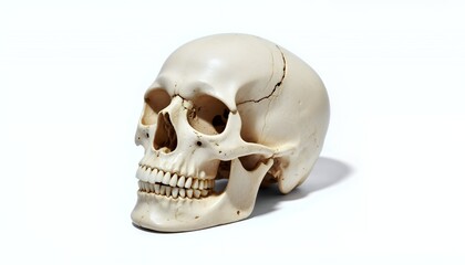 Obraz premium Detailed Off White Human Skull Model on White Background