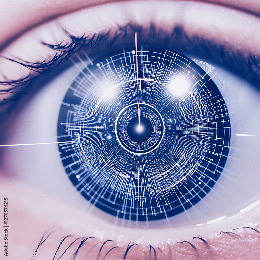 Poster cybernetic eye with digital circuitry futuristic tech design integration visualisation