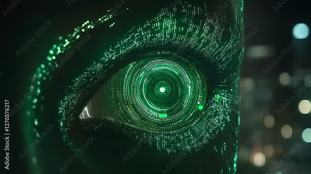 Poster cybernetic eye view into the digital future with artificial intelligence machine vision technology