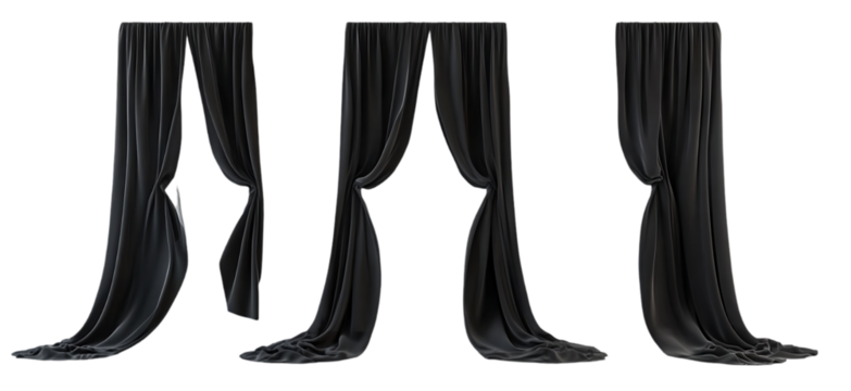Elegant Black Curtains Draped Fabric Set Design Studio 3d dark room silk decor stage photo