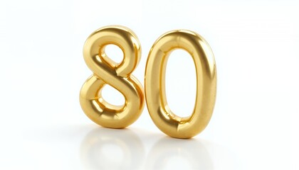 Gold Number Eighty Balloons on White Background