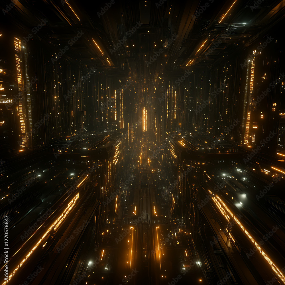 Poster cybernetic infrastructure gleaming pathways in a digital metropolis of interconnected networks