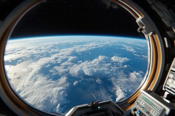 Fototapeta premium An incredible view of Earth from an outer space perspective, highlighting the beautiful blend of oceans and clouds against the infinite dark backdrop of the universe.