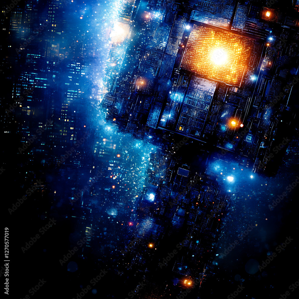 Aufkleber cybernetic metropolis floating in the quantum realm an abstract sci fi landscape view