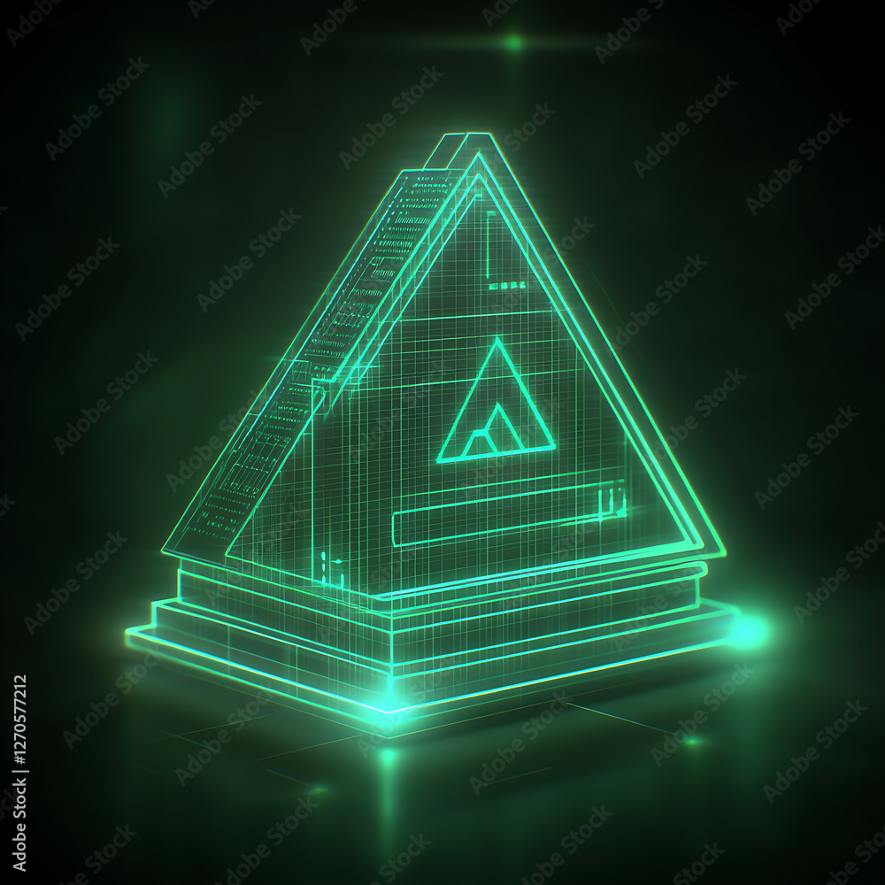 Poster Cybernetic Pyramid Structure Display with Abstract Digital Architecture Representation Concept