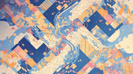 Abstract cityscapes merging, dynamic flow, urban design, background for website