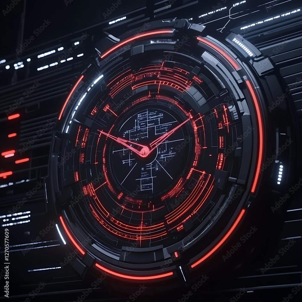 Aufkleber cybernetic timepiece glowing with futuristic red details in a tech display of precision