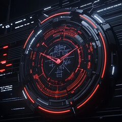Cybernetic Timepiece Glowing with Futuristic Red Details in a Tech Display of Precision