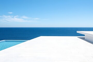 Fototapeta premium Oceanfront pool, clear sky, modern design